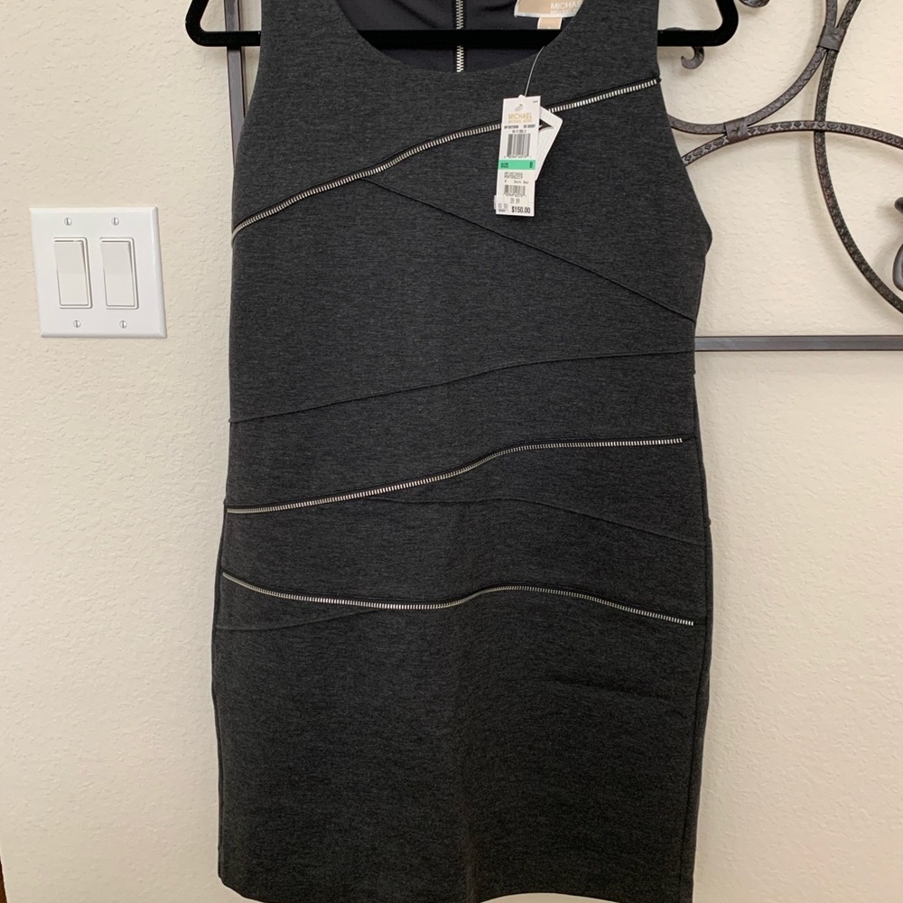 Michael Kors Gray Zipper Lycra Dress Size 8  NWT